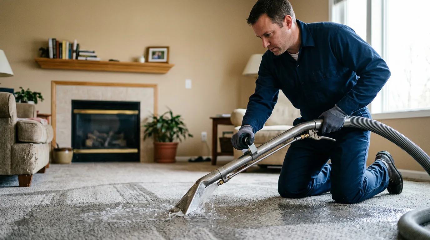 Water damage restoration technician working near Delton, MI